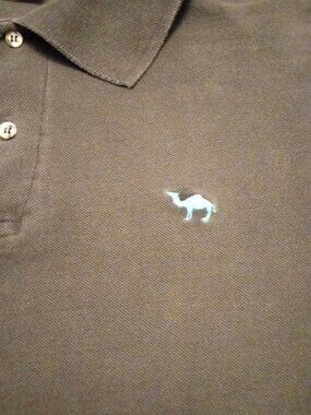 Vintage Distressed 1990s Mens Black Camel Polo with Teal/Blue Logo ... Size L